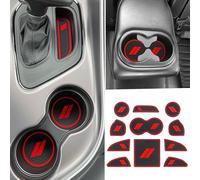 Posavasos para Dodge Challenger Accessories 2015-2023 2024 | Tapetes antipolvo para consola central de bolsillo de puerta, 11 piezas, ribete rojo