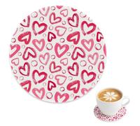 Posavasos para taza de té, diseño de corazón y cerveza, resistente a las manchas, color rojo y rosa, para mesas de jardín, accesorios de cocina, regalo para hermana, novia, 10 cm