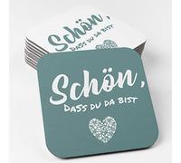 Posavasos para Vasos de cartón de Madera molida Respetuoso con el Medio Ambiente (50 Piezas) Es Bueno Que estés aquí I Posavasos Cuadrados en Color Menta I Decoración de Mesa 9,3 cm x 9,3 cm