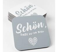 Posavasos para Vasos de cartón de Madera molida Respetuoso con el Medio Ambiente (50 Unidades) Es Bueno Que estés aquí I Posavasos Cuadrados en Gris I Decoración de Mesa 9,3 cm x 9,3 cm