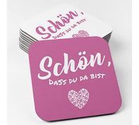 Posavasos para Vasos de cartón de Madera molida Respetuoso con el Medio Ambiente (50 Unidades) Es Bueno Que estés aquí I Posavasos Cuadrados en Rosa I Decoración de Mesa 9,3 cm x 9,3 cm