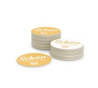 Posavasos para Vasos en Amarillo de cartón de Pulpa de Madera Respetuoso con el Medio Ambiente (50 Piezas) Qué Bueno Que estás aquí I Posavasos Redondos I decoración de Mesa ⌀10cm