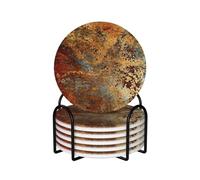 Posavasos, Posavasos de cerámica con Soporte, Posavasos para Bebidas, Juego de 6 Posavasos para Tazas,Estructura de Hierro de Acero Oxidado de Metal Colorido con óxido marrón