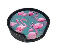 Posavasos redondo creativo de una bandada de flamencos (3.9 pulgadas), posavasos de piel sintética, adecuado para coche, cocina, restaurante, oficina, etc.