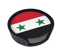 Posavasos redondos de cuero con la bandera de la República Árabe Siria (juego de 6) decoraciones de mesa delicadas y suaves, adecuados para tazas de café, tazas, etc.