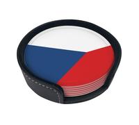 Posavasos redondos de cuero con la bandera de la República Checa (juego de 6) decoraciones de mesa delicadas y suaves, adecuados para tazas de café, tazas, etc.