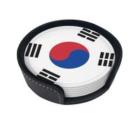 Posavasos redondos de cuero con la bandera de la República de Corea (juego de 6) decoraciones de mesa delicadas y suaves, adecuados para tazas de café, tazas, etc.