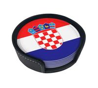 Posavasos redondos de cuero con la bandera de la República de Croacia (juego de 6) decoraciones de mesa delicadas y suaves, adecuados para tazas de café, tazas, etc.