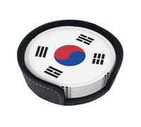 Posavasos redondos de cuero impresos con la bandera de la República de Corea (juego de 6) cuentan con colores ricos, patrones únicos y son fáciles de usar.