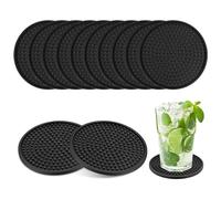 Posavasos Redondos de Silicona, 12 Piezas Posavasos Antideslizantes Negros, Posavasos Lavables, Posavasos de Silicona Resistente al Calor, para Tazas de Café/Vaso de Cerveza/Taza de Té/Varios Vasos