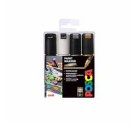 Posca 153544853 - Pack de 4 rotuladores de pintura al agua, multicolor | Punta de cincel de 8 mm de ancho, para todas las superficies, a base de agua, no tóxica, embalaje biodegradable