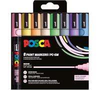 POSCA 182556 - Set de rotuladores POSCA, 8 rotuladores acrílicos pastel PC-5M, rotuladores permanentes con punta redonda de 1,8-2,5 mm