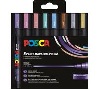 Posca Set de rotuladores PC-5M 182557, 8 acrílicos metálicos permanentes, punta redonda 1,8-2,5 mm
