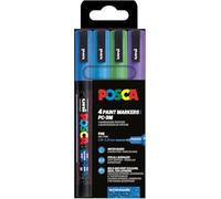 POSCA 186530 - Set de rotuladores POSCA, 4 rotuladores acrílicos con purpurina PC-3M, rotuladores permanentes con punta redonda de 0,9-1,3 mm