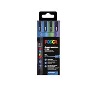 POSCA 186530 - Set de rotuladores POSCA, 4 rotuladores acrílicos con purpurina PC-3M, rotuladores permanentes con punta redonda de 0,9-1,3 mm