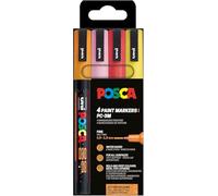 Posca - Set de rotuladores PC-3M 186531, 4 rotuladores acrílicos con purpurina, punta 0,9-1,3 mm
