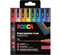 Posca Set de rotuladores PC-3M 186539 – 8 acrílicos brillo, punta redonda 0,9-1,3 mm