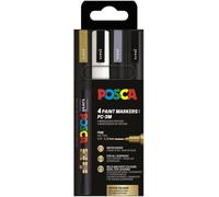 Posca Set de rotuladores 186544 – 4 rotuladores acrílicos PC-3M permanentes, punta redonda 0,9-1,3 mm