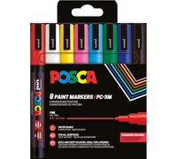 POSCA 186558 - Set de rotuladores POSCA, 8 rotuladores acrílicos PC-3M, rotuladores permanentes con punta redonda de 0,9-1,3 mm