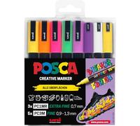 Faber-Castell uni-ball 186828 - Juego de rotuladores POSCA, estuche de 8, opaco en superficies oscuras