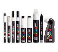 Posca - Juego completo de 9 bolígrafos - MOP'R, PCF-350, PC-17K, PC-8K, PC-7M, PC-5M, PC-3M, PC-1M, PC-1MR - Juego blanco