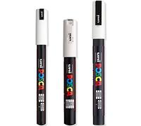 Posca - Juego de rotuladores de pintura ultrafina a fina - PC-1MR, PC-1M, PC-3M - Tinta blanca - Paquete de 3