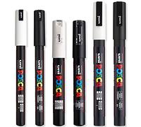 Posca - Juego de rotuladores de pintura ultrafina a fina - PC-1MR, PC-1M, PC-3M - Tinta blanca y negra - Paquete de 6