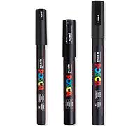 Posca - Juego de rotuladores de pintura ultrafina a fina - PC-1MR, PC-1M, PC-3M - Tinta negra - Paquete de 3
