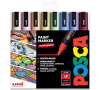 Posca Marcadores permanentes a base de agua, para varias superficies, PC-5M, 1,8-2,5 mm medio, juego de 8 marcadores en estuche de regalo de plástico, set de colores pastel