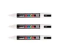 POSCA Mitsubishi Pencil - 3 marcadores blancos PC5M - Punta cónica de punta media - Rotulador de pintura a base de agua - todo soporte - para papel, textil, vidrio, guijarro, madera