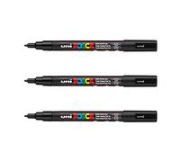 POSCA Mitsubishi Pencil PC3M - 3 rotuladores negros - Punta cónica fina - pintura a base de agua - para cualquier soporte - Para papel, textil, vidrio, guijarro, madera y más