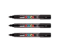 POSCA Mitsubishi Pencil PC5M - 3 rotuladores negros - Punta cónica - Punta media - pintura a base de agua - para cualquier soporte - Para papel, textil, vidrio, guijarro, madera y más