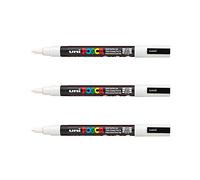 POSCA Mitsubishi Pencil PC3M - 3 rotuladores blancos - Punta cónica fina - pintura a base de agua - para cualquier soporte - Para papel, textil, vidrio, guijarro, madera y más