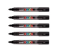 POSCA Mitsubishi Pencil PC5M - 5 rotuladores negros - Punta cónica - Punta media - pintura a base de agua - para cualquier soporte - Para papel, textil, vidrio, guijarro, madera y más