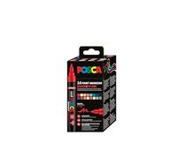 POSCA Mitsubishi Pencil - Pochette 16 Marqueurs PC5BR - Pointe Brush Moyenne, Semi-Flexible - Peinture à Base d'Eau - Tout Support - Couleurs Assofties