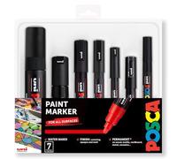 Posca Negro - Juego completo de 7 bolígrafos PC, PC-17K, PC-8K, PC-5M, PC-3M, PC-1M, PC-1MR, PCF-350