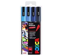 POSCA PC-3M - Rotuladores artísticos de 0,9 a 1,3 mm, tonos azules, juego de 4 bolígrafos en cartera