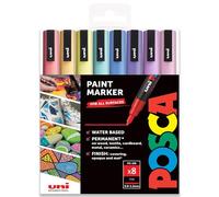 Posca PC-3M rotuladores de pintura, pinceles de arte, 0,9-1,3 mm, tonos pastel, juego de 8 pinceles en funda de plástico