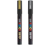 Posca PC-3M - Rotuladores permanentes a base de agua, juego de 2 unidades, color dorado y plateado