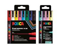 POSCA PC-3M-Set de 12 Rotuladores Punta Media - 8 Colores Básicos + 4 Colores Pastel - Tinta Acrílica Permanente para Papel, Madera, Vidrio, Tela, Piedra y Más