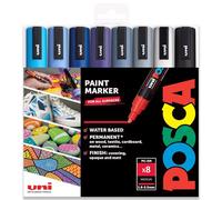 Posca PC-5M Paquete de 8 rotuladores con estuche de regalo, grosor de la punta de 1,8-2,5 mm, tonos fríos [B]