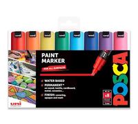 Posca PC-8K - Rotuladores permanentes a base de agua, punta de cincel de 8 mm, juego de 20,32 cm, billetera de plástico, tonos esenciales