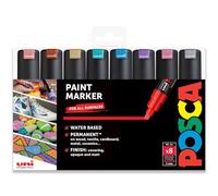 Posca PC-8K - Rotuladores permanentes a base de agua, punta de cincel de 8 mm, juego de 20,32 cm, cartera de plástico, tonos metálicos