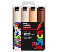 Posca PC-8K - Rotuladores permanentes a base de agua, punta de cincel de 8 mm, juego de 4 en cartera de plástico, tonos neutros cálidos
