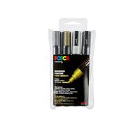 POSCA Mitsubishi Pencil PC5M - 4 rotuladores - Punta cónica - Colores metálicos - Punta media - pintura a base de agua - para cualquier soporte - Para papel, textil, vidrio, guijarro, madera