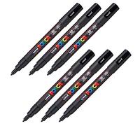 POSCA - Rotulador acrílico PC-3M, negro, juego de 6 | 6 rotuladores con punta redonda de 0,9-1,3 mm para casi todas las superficies