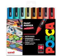 Posca - Rotulador de pintura permanente a base de agua - Uso multisuperficie - PC-5M, 1,8-2,5 mm - Juego de 8 rotuladores en tonos de verano en estuche de regalo