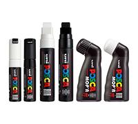 Posca Rotulador permanente a base de agua, multiuso en superficies, MOP'R, PC-17K, PC-8K, juego de 6 unidades en blanco y negro