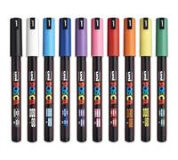 Posca Rotulador permanente a base de agua, multiuso en superficies, PC-1MR, 0.7 mm, ultrafino, juego de 10
