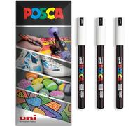 Posca - Rotulador permanente a base de agua - Multiuso en superficies - PC-1MR - Paquete de 3 bolígrafos en cartera (blanco)